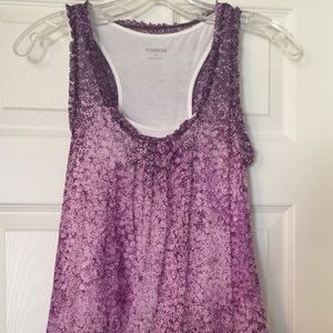 Express Purple and White Floral Chiffon Tank XS